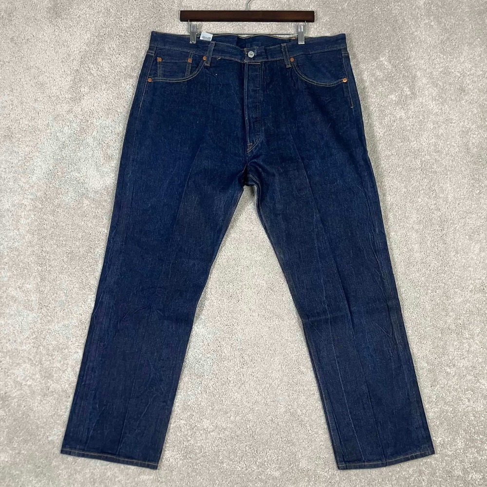 Levis 501 Original Shrink To Fit Jeans Mens 42x32 Dark Wash Blue Denim Straight